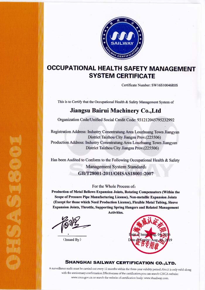 职业健康安全证书英文版